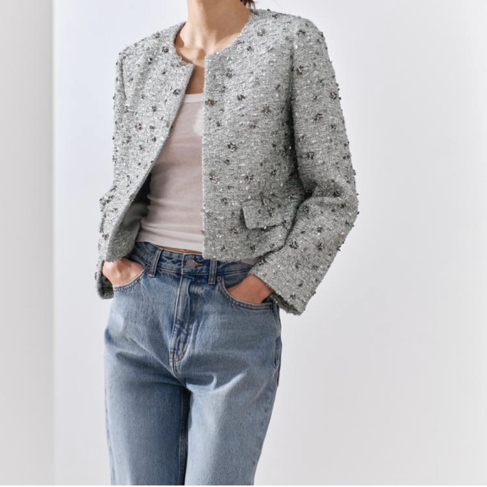 Zara Women's Elegant Gray Textured Blazer